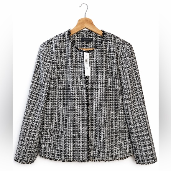 Ann Taylor Jackets & Blazers - NWT ANN TAYLOR Tweed Jacket Size 10 Black White Fringe
